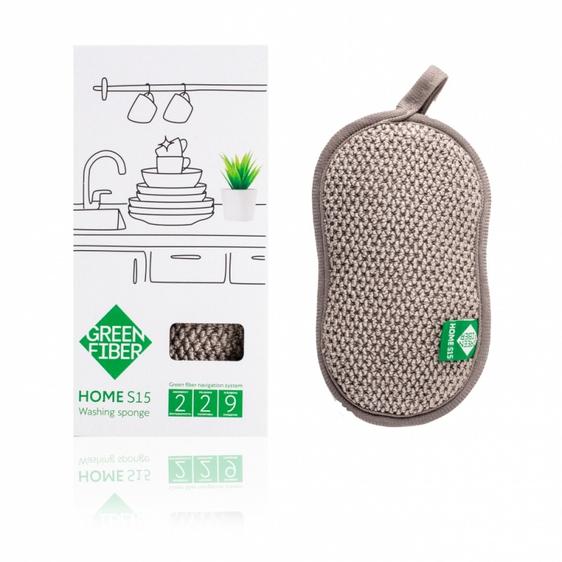 Варежка губка для мытья посуды серая Green Fiber HOME S15 Greenway Гринвей