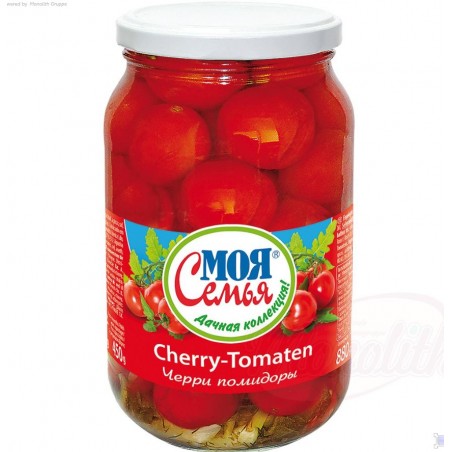 Tomates cerises marinées Маринованные помидоры черри МОЯ СЕМЬЯ 880gr
